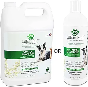 Lillian Ruff Calming Oatmeal Pet Shampoo for Dry Skin & Itch Relief with Aloe & Hydrating Essential Oils - Replenish Moisture & Deodorize - Tearless Dog Shampoo for Normal/Sensitive Skin (Gallon)