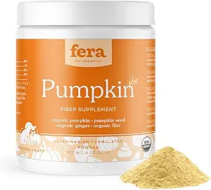 Fera Pet Organics Pumpkin Plus Fiber Supplement for Pets - Vet Created - Dog & Cat Regularity & Gut Function - Organic Pumpkin Seeds, Flax Seeds - 90 Scoops​