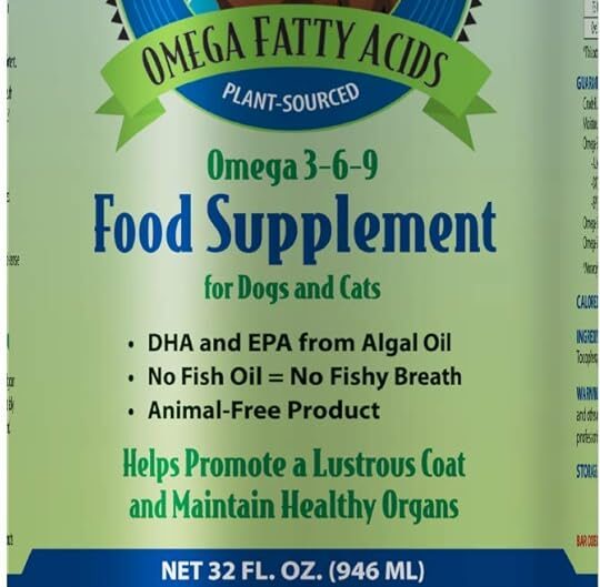 Grizzly Algal Plus Omega Fatty Acids Supplement for Dogs & Cats, 32 Fl Oz - Vegan, Plant-Sourced & Made in USA Algal Oil Omega 3-6-9, Healthy Skin & Coat