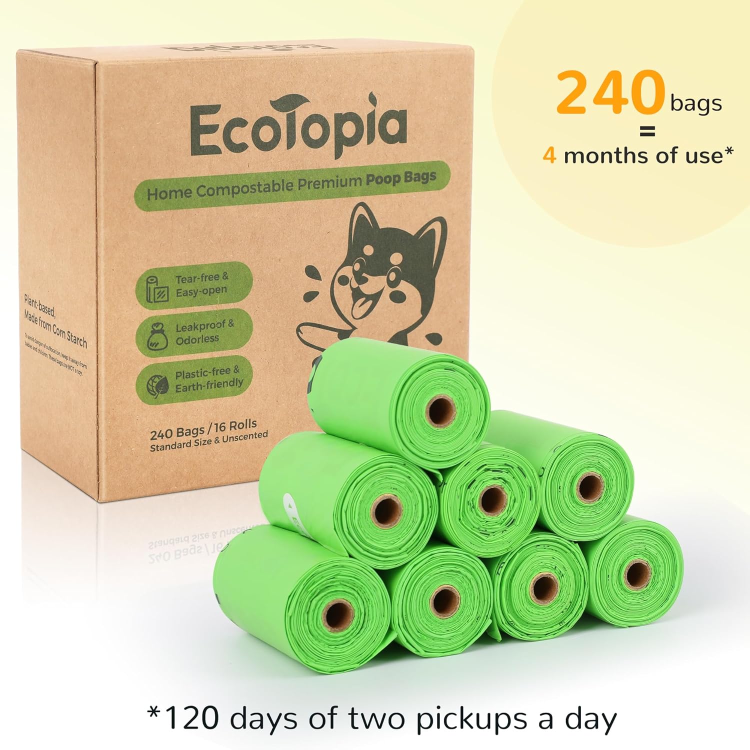 Ecotopia bio degradable dog poop bags in green colour