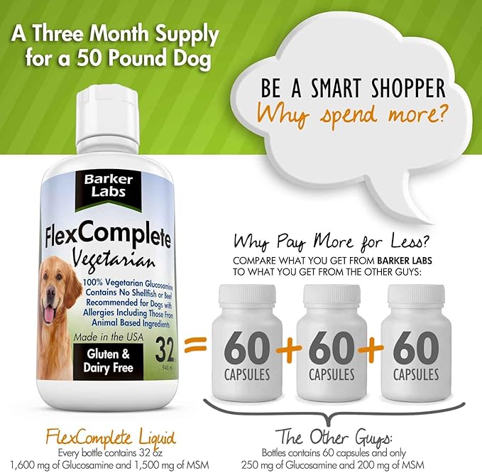 Liquid Vegetarian Glucosamine for Dogs - Joint Health and Mobility Support with Vegetarian Formula to Keep Pet Active and Healthy - for Small and Large Dogs- Formulated in The USA